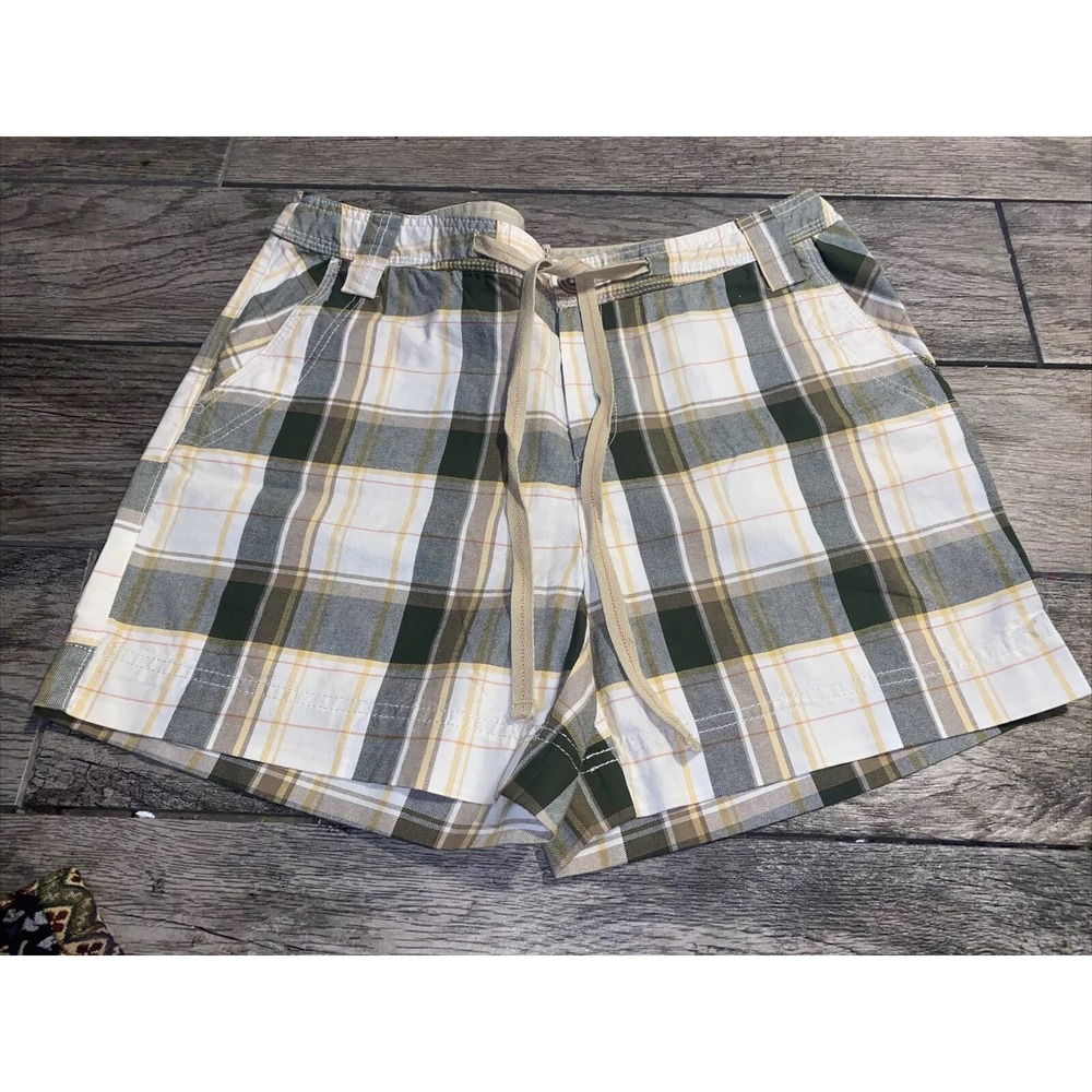 NWOT WOMENS NATURAL REFLECTIONS‎ COTTON DRAW STRING BEIGE PLAID SHORTS SIZE 12